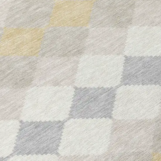 8' Ivory Gray And Gold Round Geometric Washable Indoor Outdoor Area Rug Photo 8