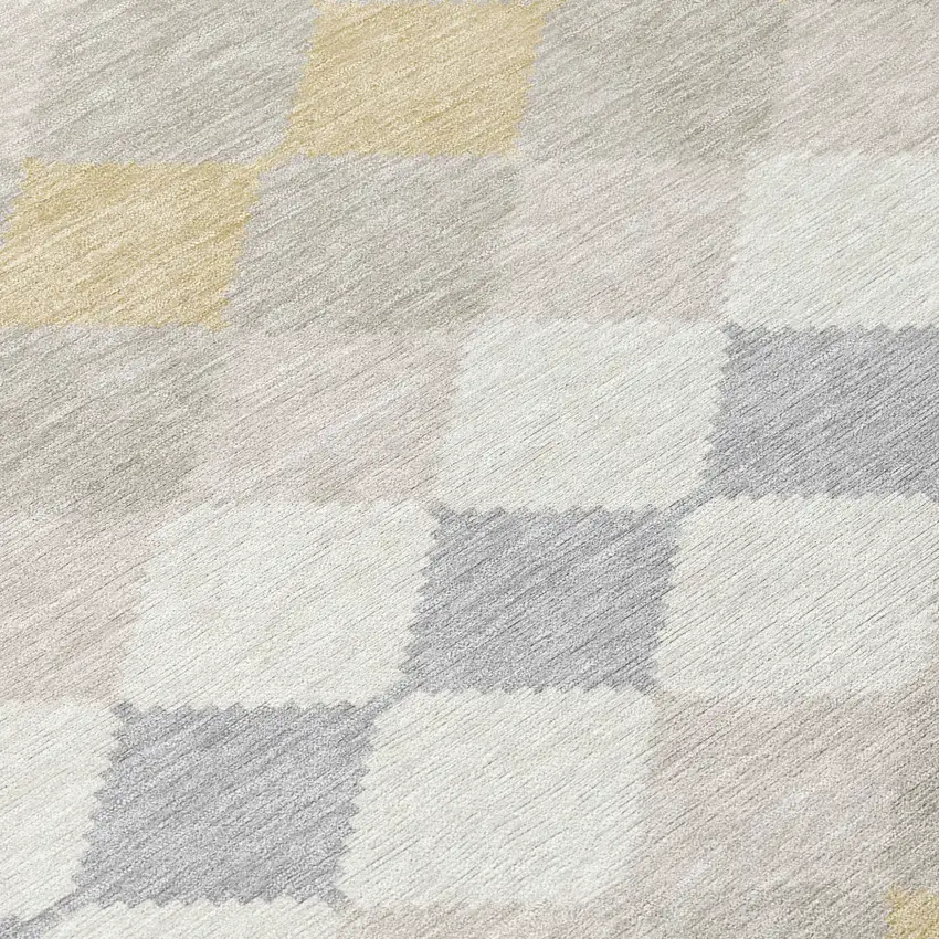 8' Ivory Gray And Gold Round Geometric Washable Indoor Outdoor Area Rug Photo 8