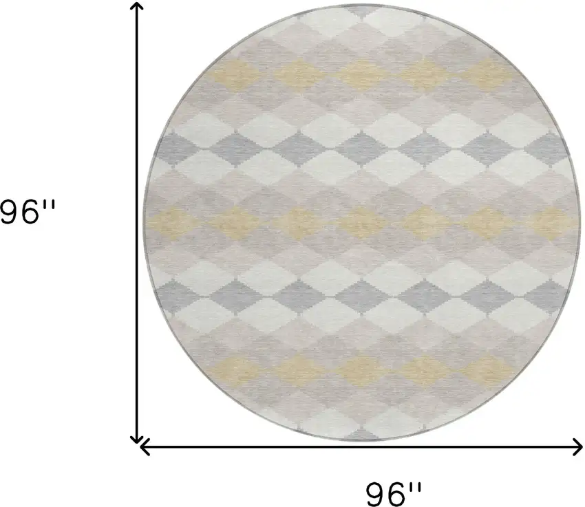 8' Ivory Gray And Gold Round Geometric Washable Indoor Outdoor Area Rug Photo 3