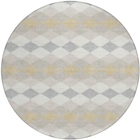 8' Ivory Gray And Gold Round Geometric Washable Indoor Outdoor Area Rug Photo 2