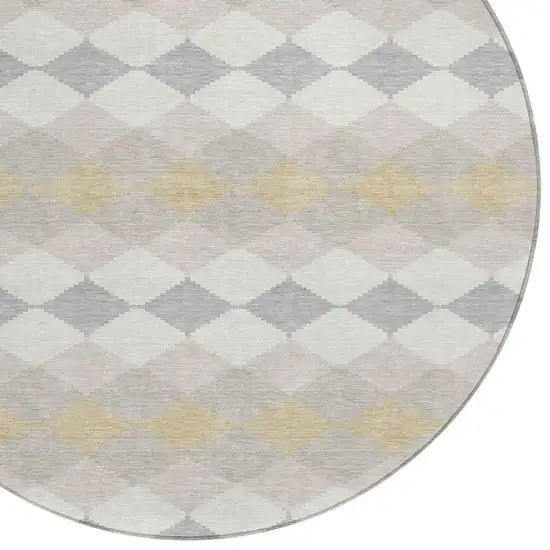 8' Ivory Gray And Gold Round Geometric Washable Indoor Outdoor Area Rug Photo 4
