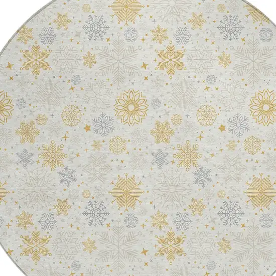 8' Ivory Gray And Gold Round Medallion Washable Indoor Outdoor Area Rug Photo 8