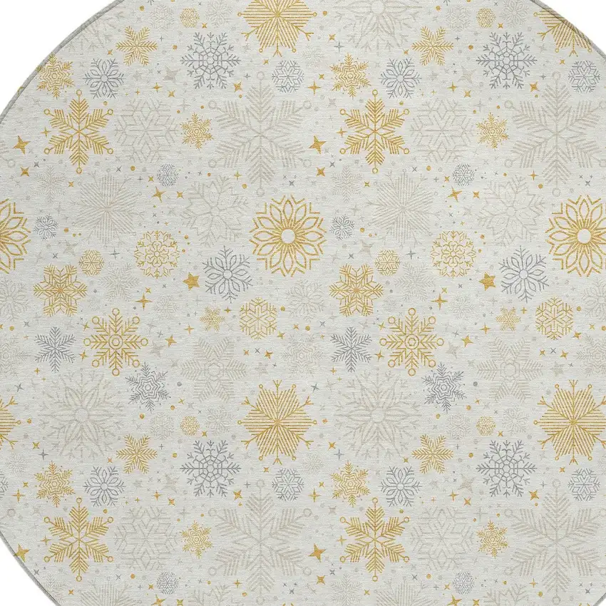 8' Ivory Gray And Gold Round Medallion Washable Indoor Outdoor Area Rug Photo 8