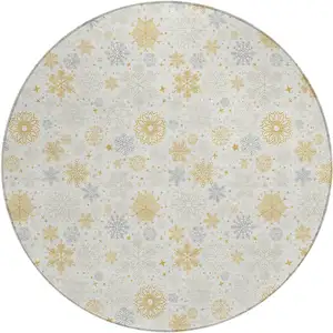 Photo of 8' Ivory Gray And Gold Round Medallion Washable Indoor Outdoor Area Rug