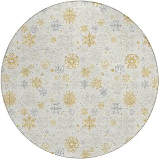 8' Ivory Gray And Gold Round Medallion Washable Indoor Outdoor Area Rug Photo 1
