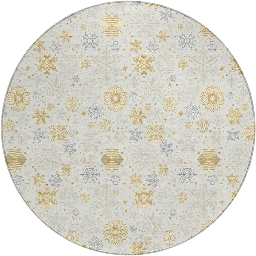 8' Ivory Gray And Gold Round Medallion Washable Indoor Outdoor Area Rug Photo 1