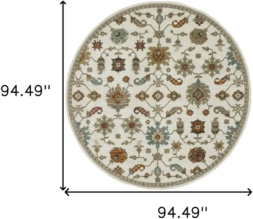 8' Ivory Gray And Light Blue Oriental Round Rug Photo 3