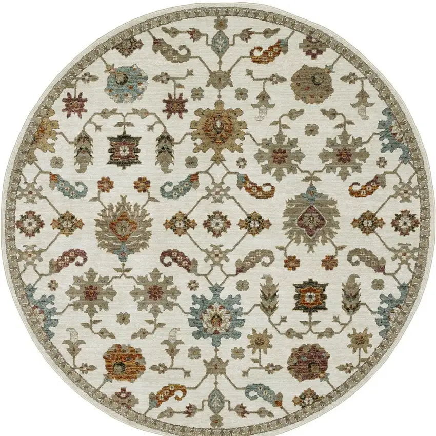8' Ivory Gray And Light Blue Oriental Round Rug Photo 4