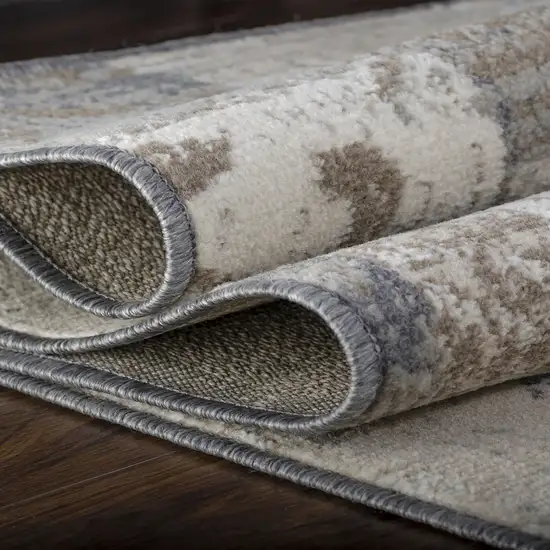 8' Ivory Gray And Olive Floral Power Loom Distressed Stain Resistant Runner Rug Photo 3
