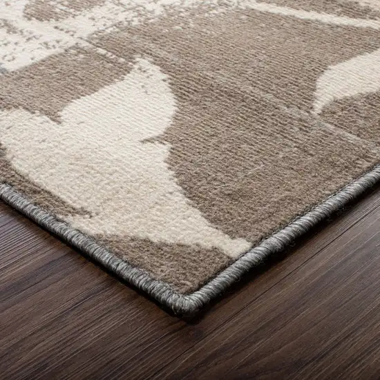 8' Ivory Gray And Olive Floral Power Loom Distressed Stain Resistant Runner Rug Photo 7
