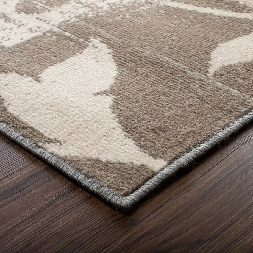 8' Ivory Gray And Olive Floral Power Loom Distressed Stain Resistant Runner Rug Photo 7