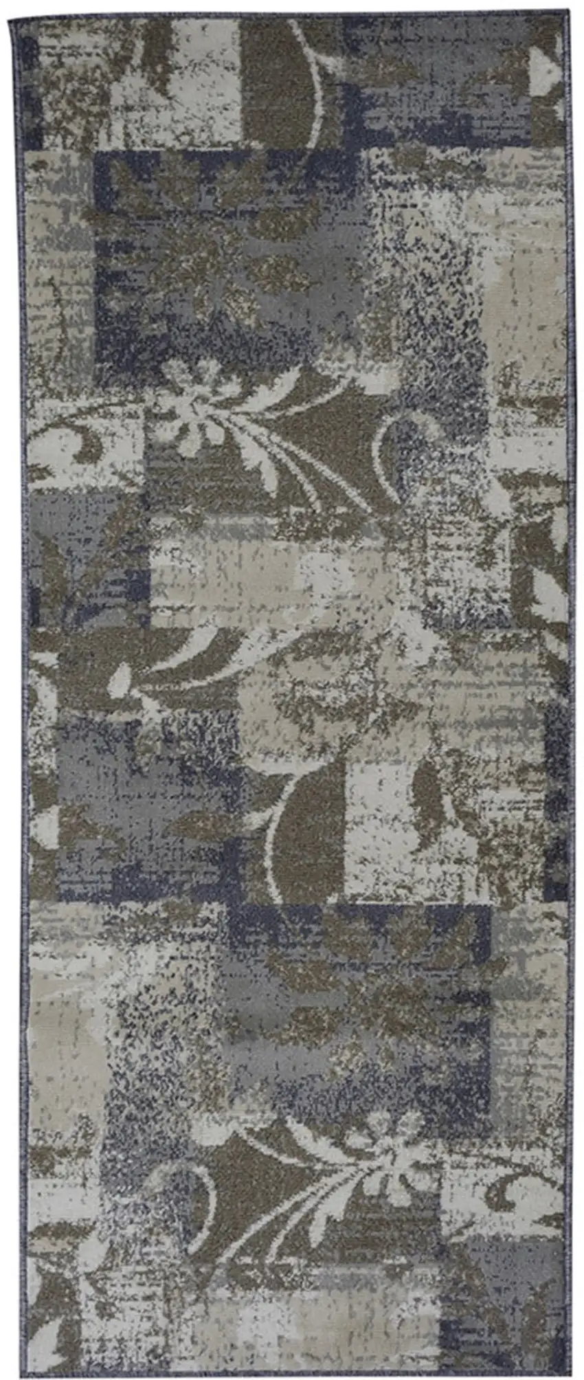 8' Ivory Gray And Olive Floral Power Loom Distressed Stain Resistant Runner Rug Photo 1