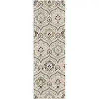 Photo of 8' Ivory Gray And Olive Floral Stain Resistant Runner Rug