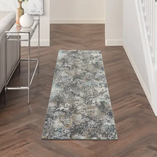 8' Ivory Gray And Orange Abstract Runner Rug Photo 5