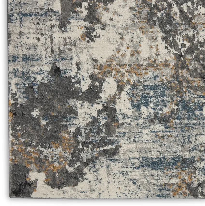 8' Ivory Gray And Orange Abstract Runner Rug Photo 8