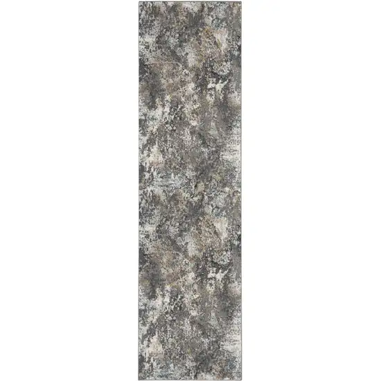 8' Ivory Gray And Orange Abstract Runner Rug Photo 2