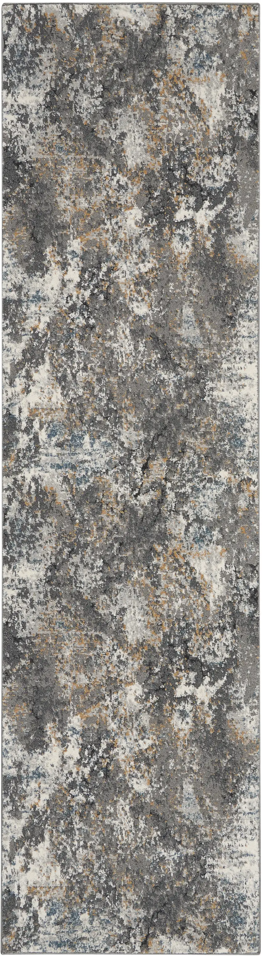 8' Ivory Gray And Orange Abstract Runner Rug Photo 2