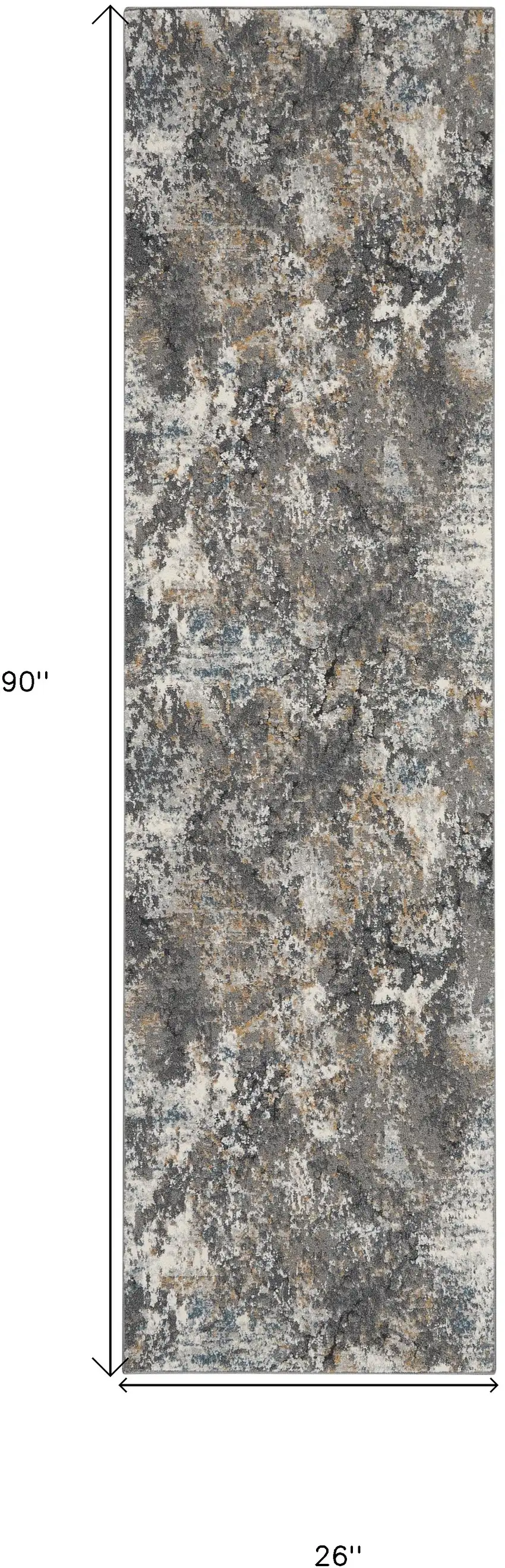 8' Ivory Gray And Orange Abstract Runner Rug Photo 3