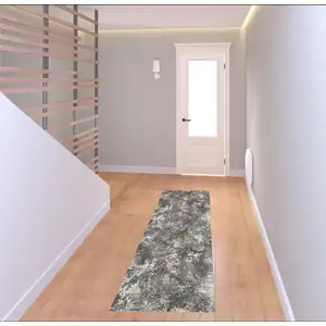 Photo of 8' Ivory Gray And Orange Abstract Runner Rug