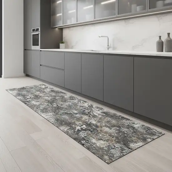 8' Ivory Gray And Orange Abstract Runner Rug Photo 1