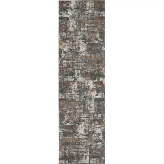 8' Ivory Gray And Orange Abstract Runner Rug Photo 9