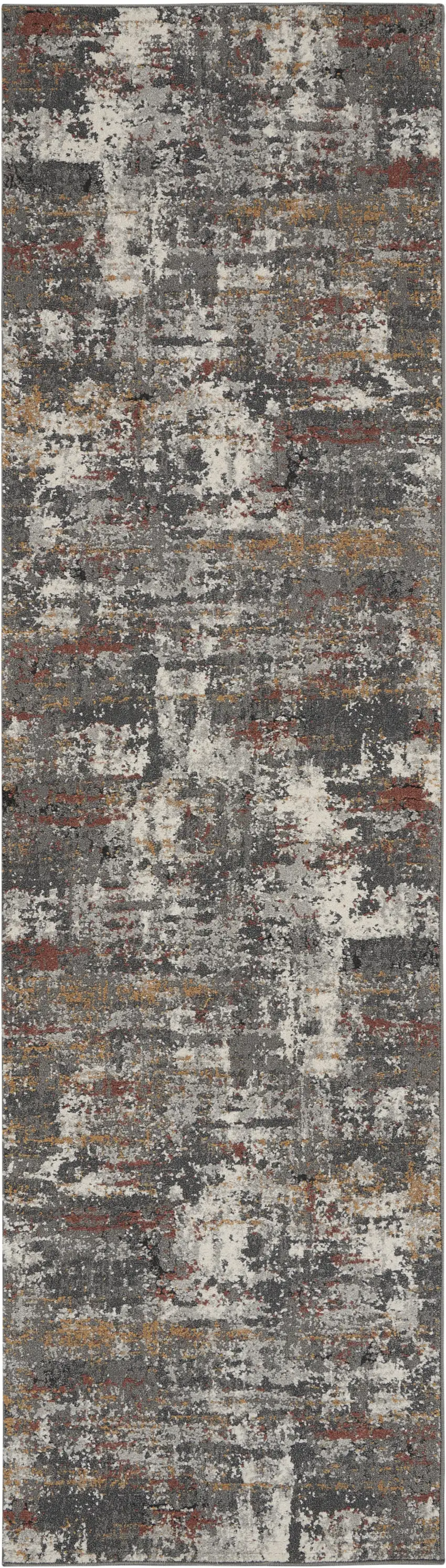 8' Ivory Gray And Orange Abstract Runner Rug Photo 9