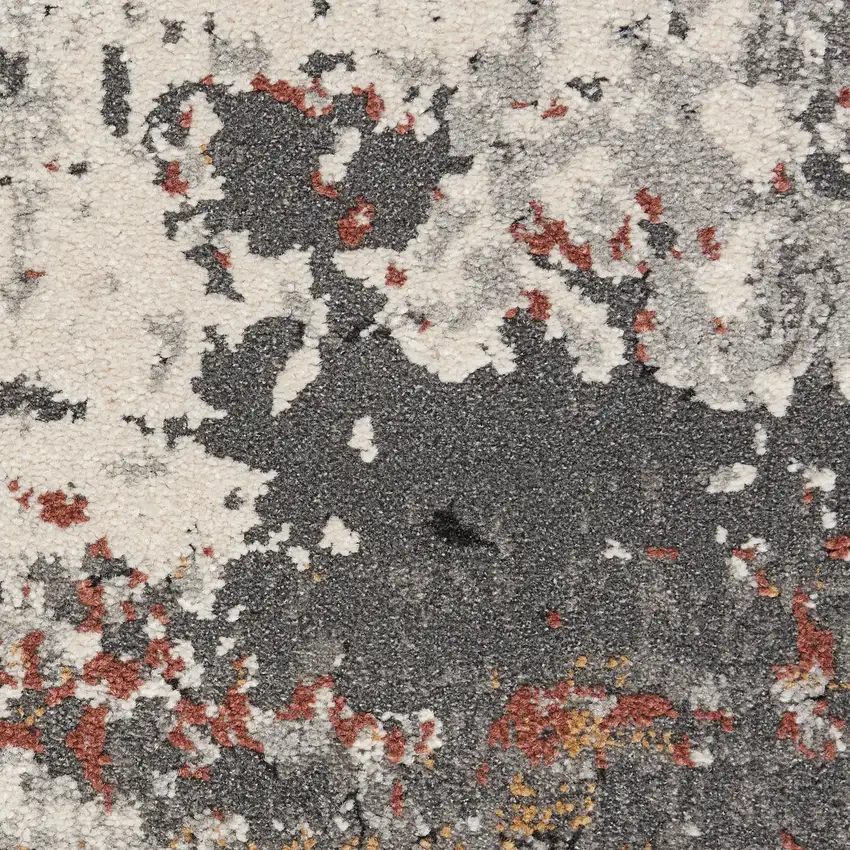 8' Ivory Gray And Orange Abstract Runner Rug Photo 2