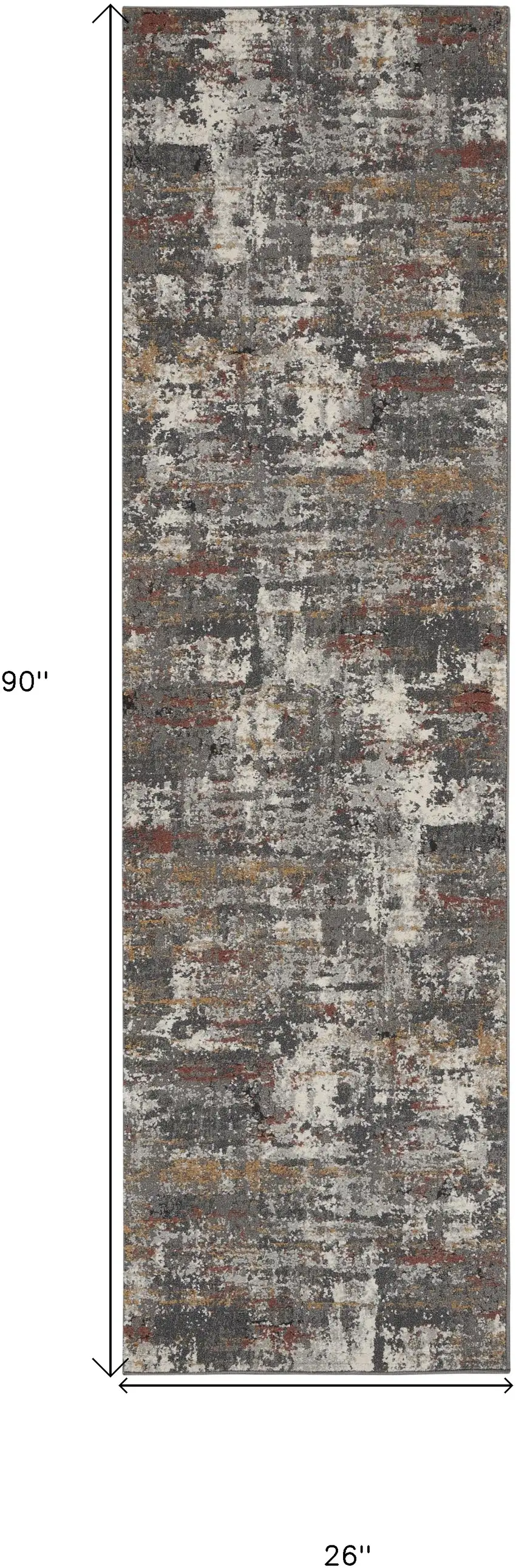 8' Ivory Gray And Orange Abstract Runner Rug Photo 3