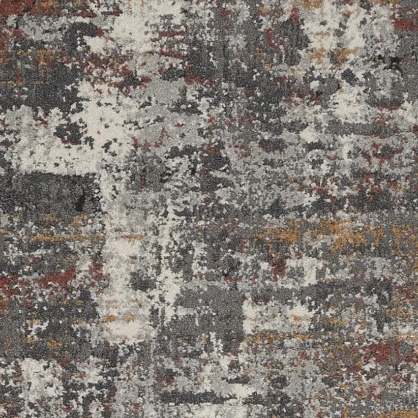 8' Ivory Gray And Orange Abstract Runner Rug Photo 5