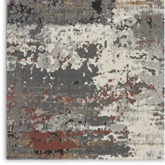 8' Ivory Gray And Orange Abstract Runner Rug Photo 8