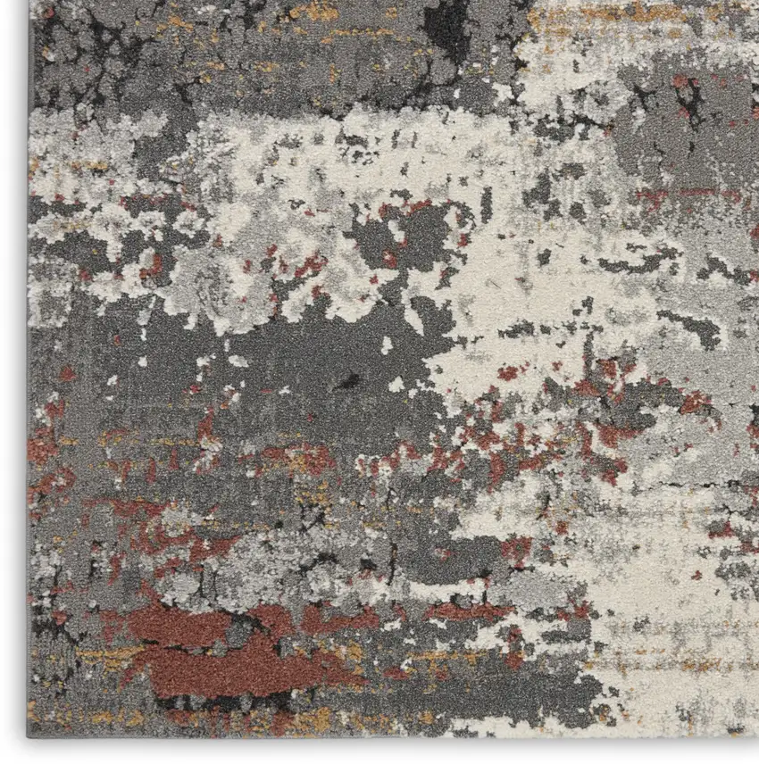 8' Ivory Gray And Orange Abstract Runner Rug Photo 8