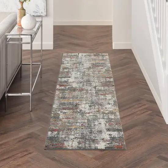 8' Ivory Gray And Orange Abstract Runner Rug Photo 4