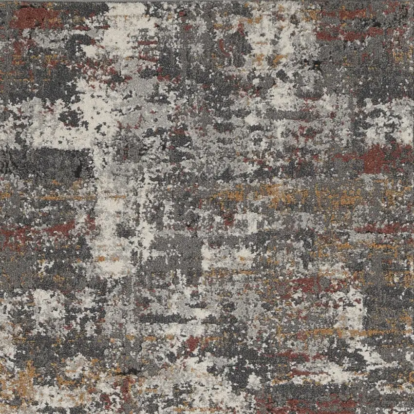 8' Ivory Gray And Orange Abstract Runner Rug Photo 6