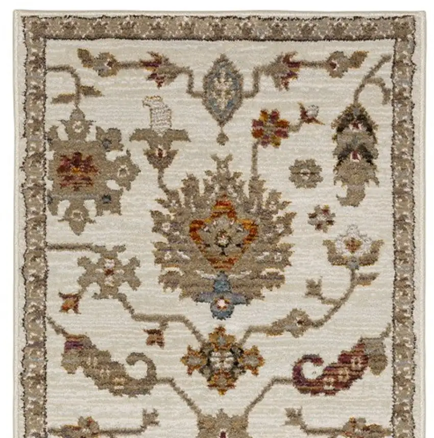 8' Ivory Gray And Orange Oriental Runner Rug Photo 8