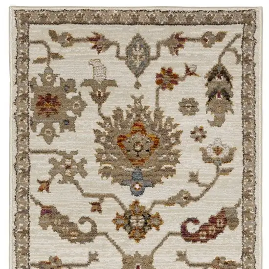 8' Ivory Gray And Orange Oriental Runner Rug Photo 8