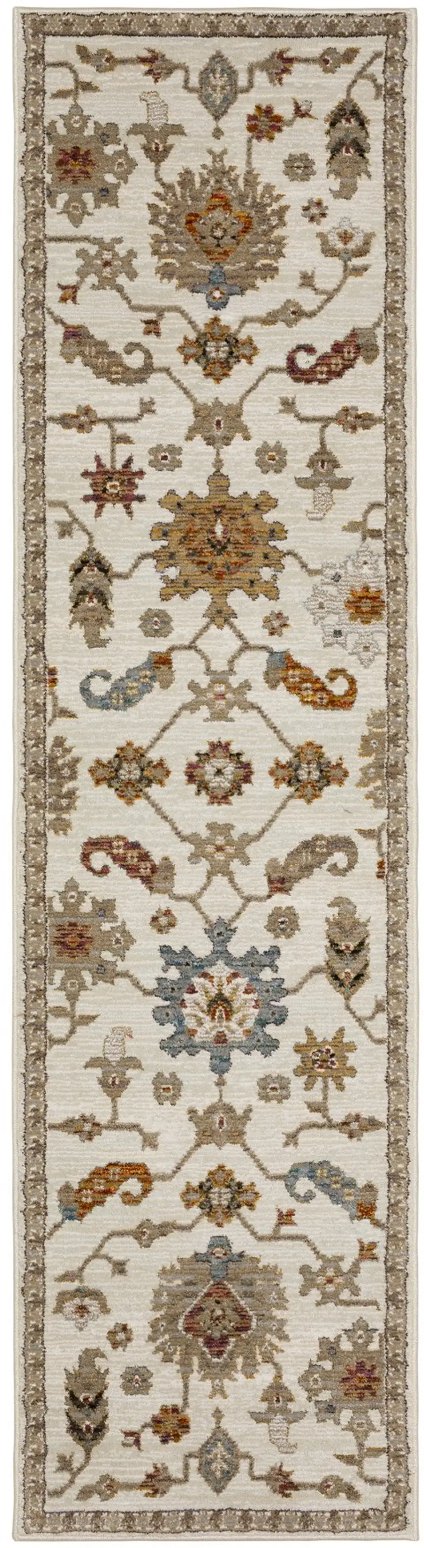 8' Ivory Gray And Orange Oriental Runner Rug Photo 2