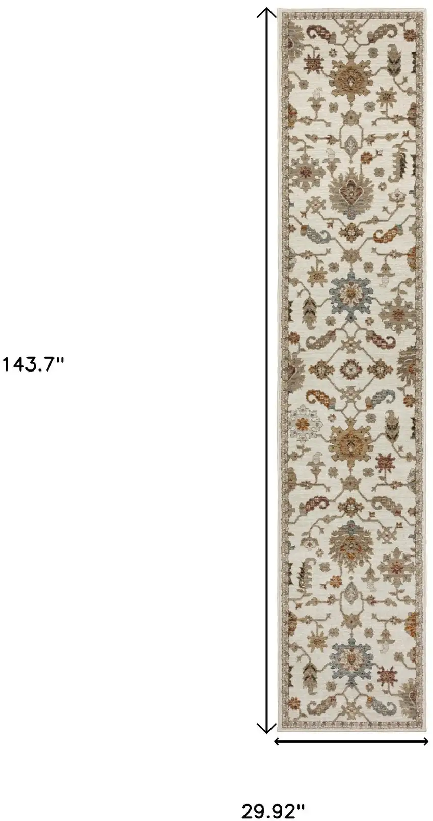 12' Ivory Gray And Orange Oriental Runner Rug Photo 3