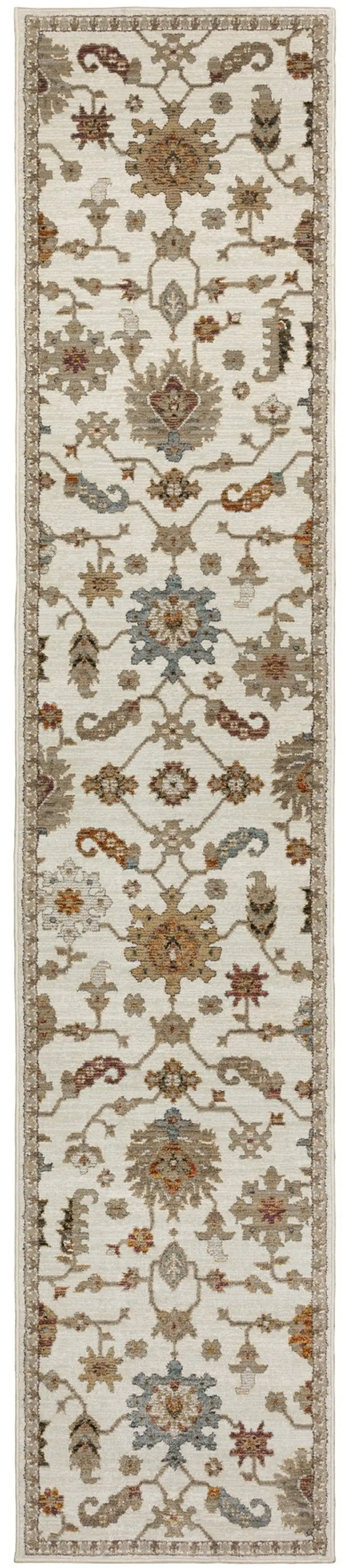 12' Ivory Gray And Orange Oriental Runner Rug Photo 2