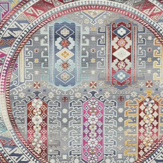 6' Ivory Gray And Red Floral Distressed Round Rug Photo 7