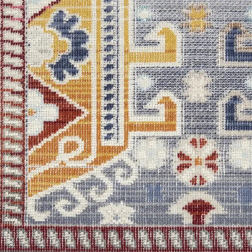 8' Ivory Gray And Red Floral Distressed Runner Rug Photo 5