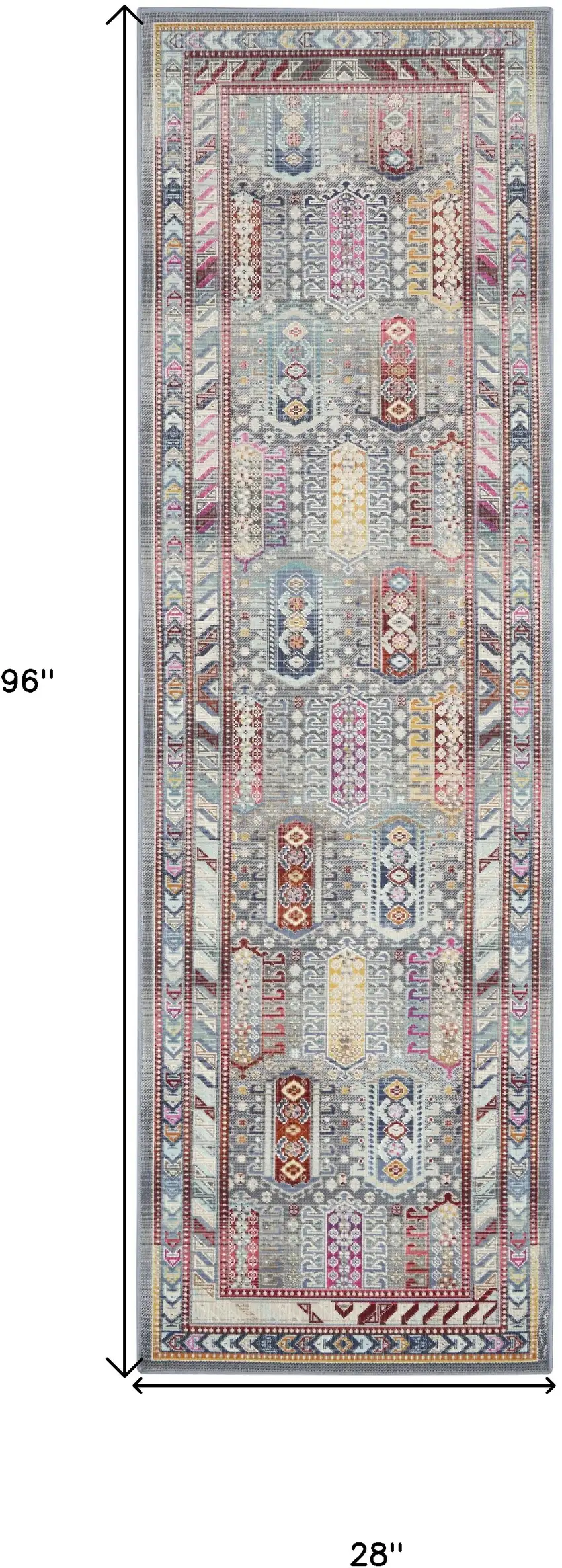 8' Ivory Gray And Red Floral Distressed Runner Rug Photo 3