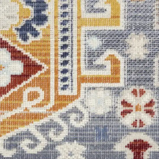 8' Ivory Gray And Red Floral Distressed Runner Rug Photo 2