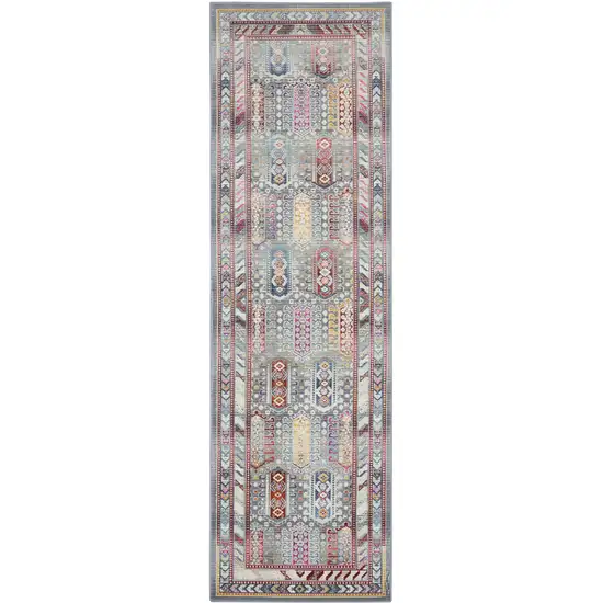 6' Ivory Gray And Red Floral Distressed Runner Rug Photo 1