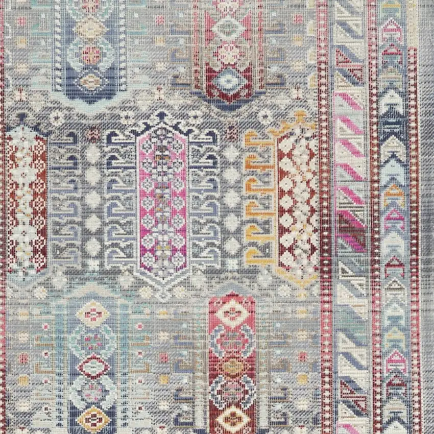 6' Ivory Gray And Red Floral Distressed Runner Rug Photo 8