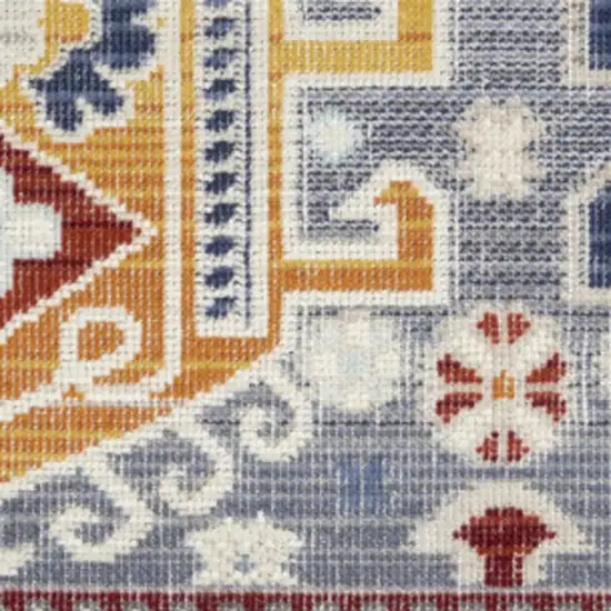 6' Ivory Gray And Red Floral Distressed Runner Rug Photo 2