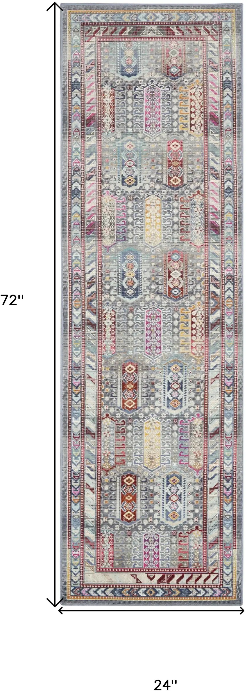 6' Ivory Gray And Red Floral Distressed Runner Rug Photo 3