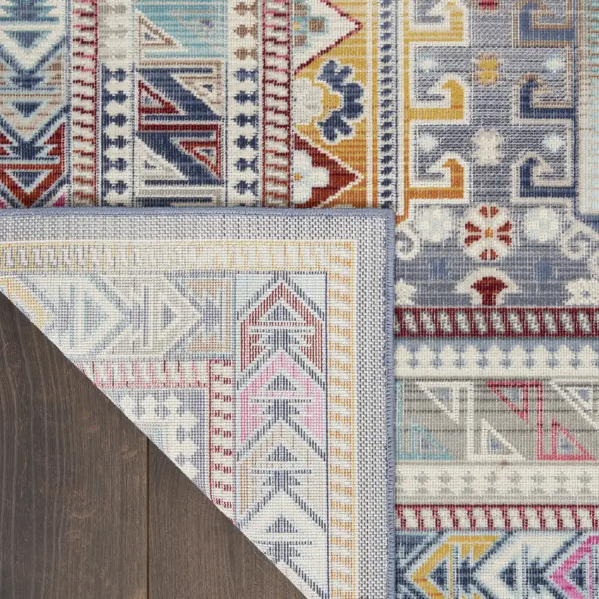 6' Ivory Gray And Red Floral Distressed Runner Rug Photo 8