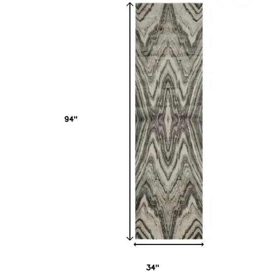 8' Ivory Gray And Tan Abstract Runner Rug Photo 3