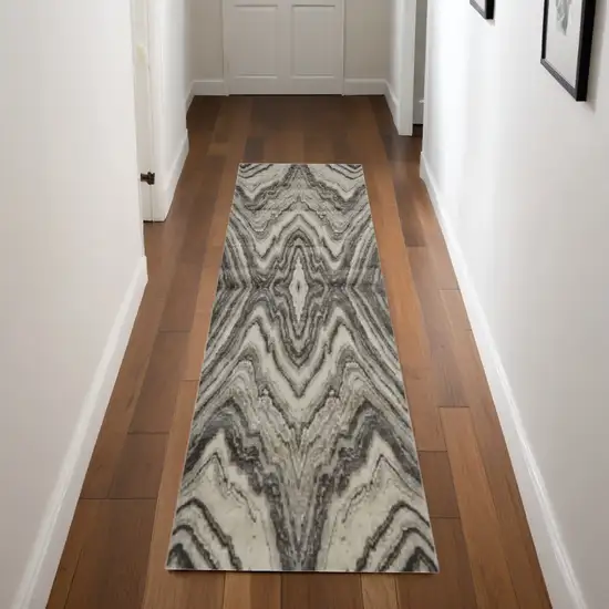 8' Ivory Gray And Tan Abstract Runner Rug Photo 1