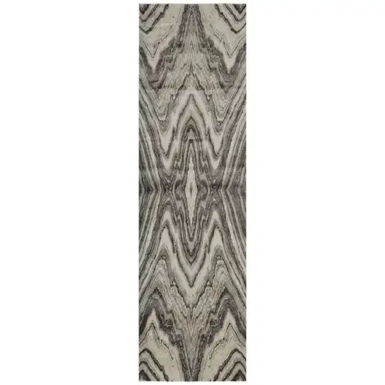 8' Ivory Gray And Tan Abstract Runner Rug Photo 2